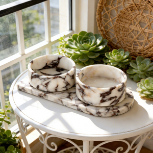 Comedero para Perros de Mármol Calacatta Viola, Comedero Antideslizante para Perros y Gatos, Plato para Mascotas con Peso Antivuelco, Platos Duraderos para Comida y Agua - Product Image 3