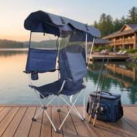 Chaise de camping et de pêche pliable avec auvent pare-soleil, cadre en acier durable et stable, logo personnalisé, vente en gros