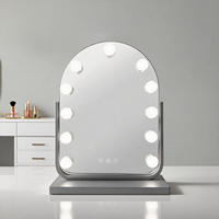Modern Arch Vanity Mirror LED Display Screen Adjustable Brightness Touch Switch Freestanding Metal Glass Construction Makeup