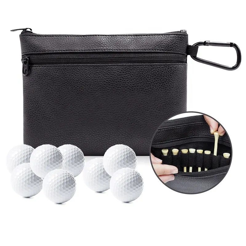 Custom Golf ball Tee Pouch bag Professional Zipper Leather golf ball Hand Carry Bag Golf valuables handbag Pouch for Men/ladies/