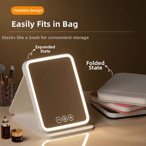 Miroir de maquillage LED pliable rechargeable avec éclairage tricolore à intensité réglable par toucher, miroir de voyage portable - Product Image 2