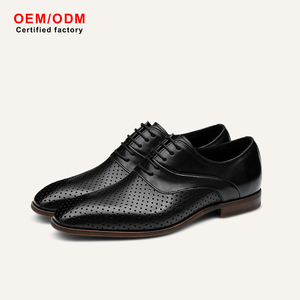 OEM Custom Perforated Genuine Leather Oxfords Men's <b>Dress</b> Shoes Pointed Toe Lace-up Breathable Office Formal Shoes - Product Image 1