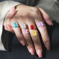 Hete Verkoop S925 Sterling Zilver Hoge Carbon Diamanten Ring Luxe Ijs Bloem Gesneden Zirkoon 8*11 Gekleurde Edelsteen Dames Ring