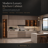 Armoires de cuisine modernes de luxe sur mesure, plan de travail en pierre, armoires de cuisine modulaires, éclairage LED, armoire de cuisine pour projet de villa
