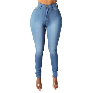 2024 nouveau jean femme taille haute coupe ajustée crayon pantalon printemps mode pantalon couleur unie poches fermeture éclair Denim Long jean