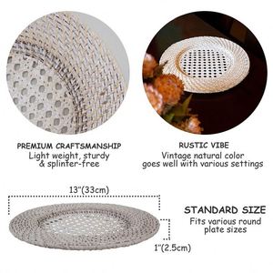 Plaque ronde tissée pour mur <span class=keywords><strong>vert</strong></span> <span class=keywords><strong>Olive</strong></span> chargeur fantaisie gris chargeurs en bois moderne noël décorer bambou lune artisanat 50 pièces - Product Image 5