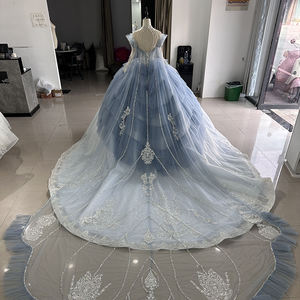Robe de mariée modeste à manches longues avec appliques de perles et de diamants, design moderne, bleu poussière, robes de bal Xs001 pour - Product Image 3