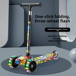 높이 조절 가능한 유아용 킥 그래피티 모던 플라스틱 스쿠터 LED 플래시 휠 접이식 3륜 어린이 스쿠터 3-12세용 - Product Image 1