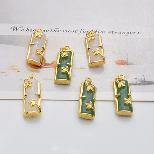 Pendentifs en bambou, alliage plaqué jade vert et blanc, composants de bijoux DIY pour boucles d'oreilles, bracelets, colliers - Product Image 2