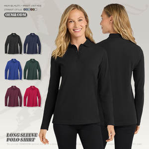 <span class=keywords><strong>Polo</strong></span> t-Shirt a <span class=keywords><strong>manica</strong></span> <span class=keywords><strong>lunga</strong></span> da <span class=keywords><strong>donna</strong></span> in cotone 100% personalizzato primavera e autunno a maglia in tessuto a maniche lunghe - Product Image 1