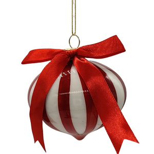 Quả cầu thủy tinh trang trí cây thông Noel màu đỏ trắng cổ điển phổ biến với nơ đỏ dành cho lễ hội - Product Image 3