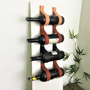 Housewarming Gift Wine Bottle Holder Modern PU Leather Strap Hanger Simple Wall Mounted Wine Rack