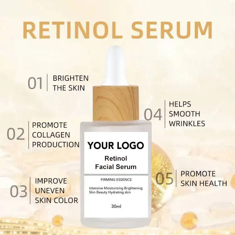 Serum Label pribadi mencerahkan wajah, memperbaiki kepala kayu mencerahkan warna kulit meningkatkan garis halus pelembab Serum Retinol