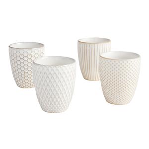Ensemble de 4 tasses Espresso en céramique blanche, chope gaufrées et clavicules, style vieilli, sans main - Product Image 1
