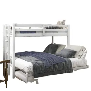 Dubbel Uittrekbaar Stapelbed Met Ronde Emmer, Dubbel Houten Stapelbed/Normaal Tweepersoonsbed/Queensize Bed