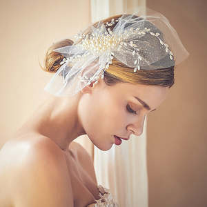 Accessori alla moda per copricapo da <span class=keywords><strong>sposa</strong></span> in rete con finte perle e fiori per capelli eleganti fasce per capelli di perle - Product Image 5