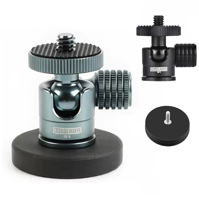 Super Strong Metal Rubber Coated Magnet 1/4"-20 Male Thread Stud Camera Mount with 360 Degree Rotation Over 10kg Magnetic Power