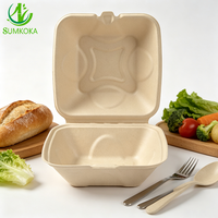 Boîte à hamburger en bagasse de canne à sucre SUMKOKA de 6 pouces sans PFAS, alternative sans plastique au polystyrène pour l'emballage à emporter