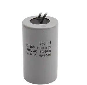 Condensador de máquina de lavado CBB60, dispositivo de arranque de CA de 18uf/450V, condensador de corriente de Motor, soporte de campana de rango de bomba de agua