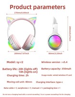 Nouveau modèle 2026 – Casque de jeu circum-auriculaire avec oreilles de chat mignonnes, JL BT V5.4, LED RGB, son surround 360°, ANC, faible latence, Type-C, pour E-Sports et PC