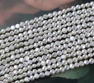 AAAA Barok 5-6mm kecil dua sisi datar putih air tawar 5A kualitas berbudaya manik-manik mutiara Strand untuk membuat perhiasan - Product Image 5