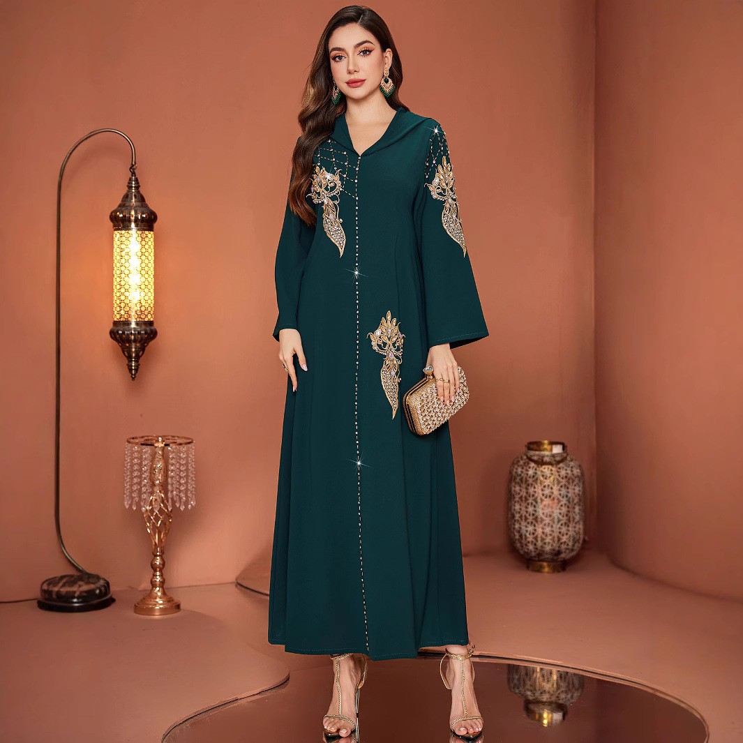 slim fit dress slacks Olive Green Embroidered Abaya Set main image 0