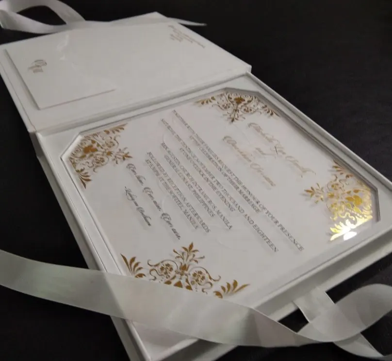 Cajas de cartón para invitación de boda, cubierta dura, con acrílico