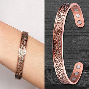 Brazalete abierto Fatingna Viking Life Tree Nine Magnet Pulsera en forma de C Brazalete de moda de acero inoxidable de cobre rojo - Product Image 5