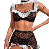 Ensemble de lingerie transparent trois pièces avec logo personnalisé Home Maid Style chic avec contrôle ferme Body soutien-gorge culotte en dentelle pour femmes