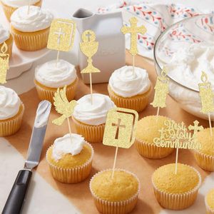 Decoraciones para Cupcakes <span class=keywords><strong>de</strong></span> Primera Comunión, Paloma con Brillo, Cruz, Dios te Bendiga, Decoraciones para Cupcakes para Baby Shower, Artículos para Fiestas <span class=keywords><strong>de</strong></span> Cumpleaños, Dorado - Product Image 4