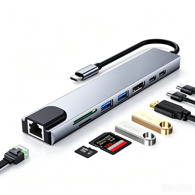 Wholesale Multifunctional Type C 8 in 1 Hub 8 Ports USB3.0 Aluminum USB C to Ethernet 4K Display Dock Adapter