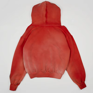Sweat à capuche oversize rouge en coton, teint en pièce, en molleton bouclette, unisexe, couleur unie, avec poches, pour l'automne - Product Image 4