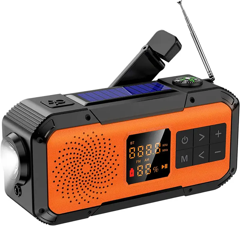 Small Emergency Hand Crank Solar Radio with Waterproof Bluetooth Speaker,AM FM NOAA Weather Radio with Flashlight,Reading lamp