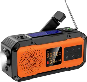 防水Bluetoothスピーカー付き小型緊急ハンドクランクソーラーラジオ、懐中電灯付きAM FM NOAAウェザーラジオ、読書灯