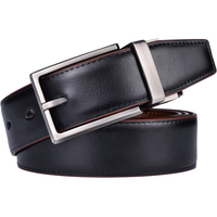 Sabuk Kulit Pria Model Terbaru 3.2CM Warna Coklat dan Hitam, Sabuk Kulit Asli Bolak-Balik untuk Pria dengan Gesper Putar