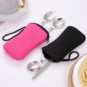Custom Logo Reusable Travel Cutlery Set <b>Folding</b> Spork Detachable Chopsticks Zipper Pouch for Promotional Activities - Product Image 4
