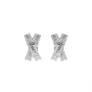 Orecchini in Oro Bianco con Diamanti Taglio Baguette Colore D Naturali di Lusso per Uso Quotidiano Femminile - Product Image 1