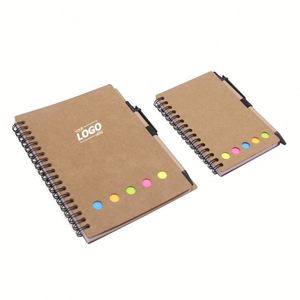 Carnet à spirale avec couverture en papier kraft, porte-stylo, notes adhésives, marque-page, onglets d'indexation colorés - Bloc-notes ligné - Product Image 1