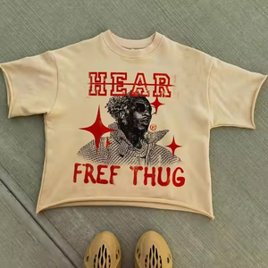 T-shirt Oversize Boxy Cropped da Uomo in French Terry di Cotone Pesante 100% Personalizzabile, Stampa Serigrafica, Design Vuoto, per Sport e <span class=keywords><strong>Palestra</strong></span> - Product Image 2