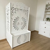 Mandir de prière en bois découpé au laser blanc, symbole Om, armoire d'autel de prière à domicile avec porte fermée et tiroir de rangement, sanctuaire de culte hindou