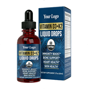 Fabricant de compléments alimentaires OEM Gouttes de vitamine <span class=keywords><strong>D3</strong></span> <span class=keywords><strong>K2</strong></span> pour l'immunité, les os, le cœur et la santé de la peau Compléments en marque privée - Product Image 1