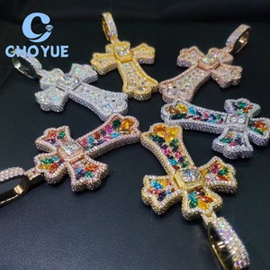 Top Quality 925 Sterling <b>Silver</b> colorful Moissanite Cross Pendant Round Cut Hip Hop <b>Charm</b> Pass Diamond Tester with GRA - Product Image 3