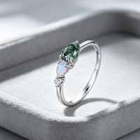 Bague de promesse en argent sterling 925 avec agate verte en forme de poire naturelle et opale, bijou de mariage, cadeau