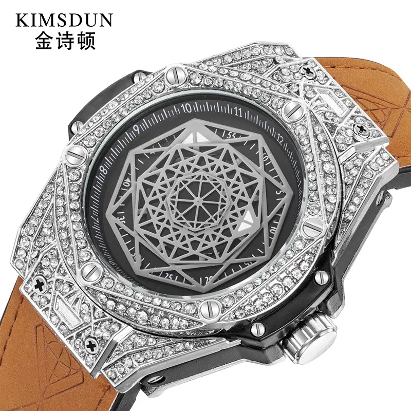 KIMSDUN модные креативные силиконовые светящиеся водонепроницаемые спортивные мужские кварцевые часы со стразами
