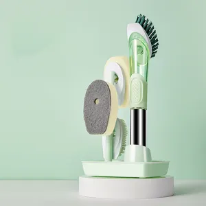 Nuttig 4 In 1 Lade En 4 Verschillende Vervanging Heads Lange Handvat Zeep Doseren Keuken Gerechten Sink Pot Pan Cleaning borstel Set