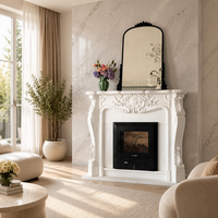 Cheminée électrique décorative murale en marbre de jade blanc sculpté à la main, design de luxe personnalisé pour l'intérieur