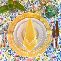 Ensemble de sets de table et de serviettes en lin et coton jaunes, brodés, style printemps-été, à bords festonnés, décoration de table de Pâques