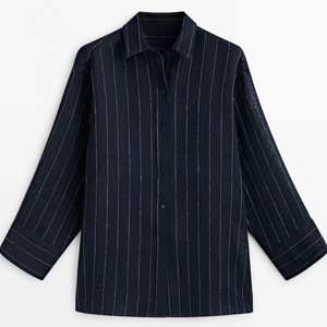 Nueva Llegada OME, Camisa a Rayas Azul Marino 100% Lino, Blusas para Mujer, Camisas de Lino, Blusas Elegantes para Mujer - Product Image 5