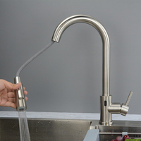 Robinet de cuisine intelligent à capteur infrarouge, en acier inoxydable, finition nickel brossé, avec douchette extractible et capteur tactile