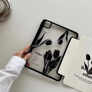 Coque tulipe pour <span class=keywords><strong>iPad</strong></span> <span class=keywords><strong>Pro</strong></span> 13 pouces M4 2024 Air 13 M2 <span class=keywords><strong>Pro</strong></span> 12.9 pouces 6e/5e/4e génération 2022/2021/2020 couverture à trois volets avec porte-crayon - Product Image 2
